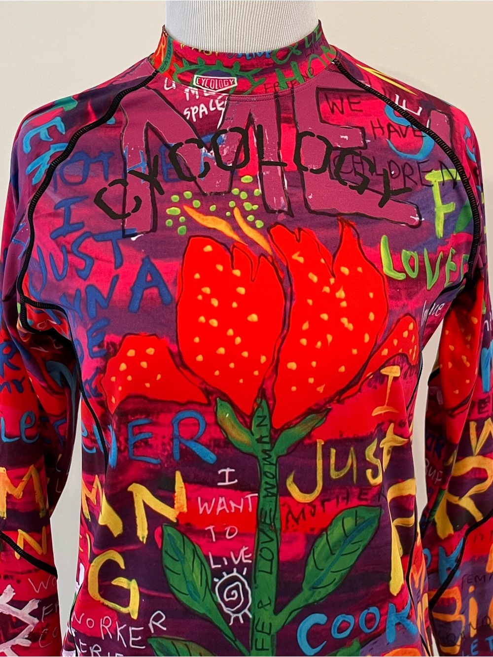 Cycology SEE ME Red Floral Graphic Long Sleeve Base Layer Shirt Womens XL - Picture 2 of 11